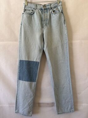 Reformation Cynthia Patch High Rise Straight Jeans Size 26 or 27 Light Wash